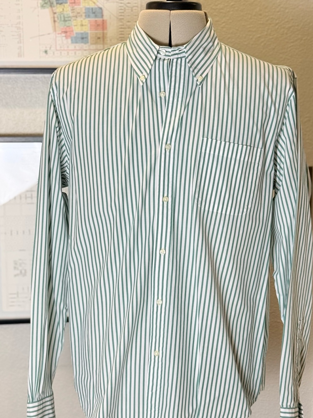 Brooks Brothers Friday Shirt Men's L Green White Stripe Button-Down - Picture 7 of 11